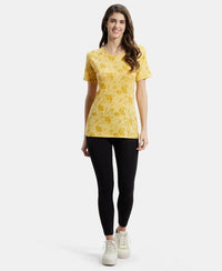 Micro Modal Cotton Relaxed Fit Printed Round Neck Half Sleeve T-Shirt - Banana Cream-4