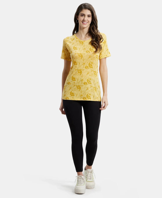 Micro Modal Cotton Relaxed Fit Printed Round Neck Half Sleeve T-Shirt - Banana Cream-4