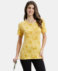Micro Modal Cotton Relaxed Fit Printed Round Neck Half Sleeve T-Shirt - Banana Cream-5