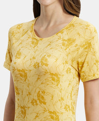 Micro Modal Cotton Relaxed Fit Printed Round Neck Half Sleeve T-Shirt - Banana Cream-6