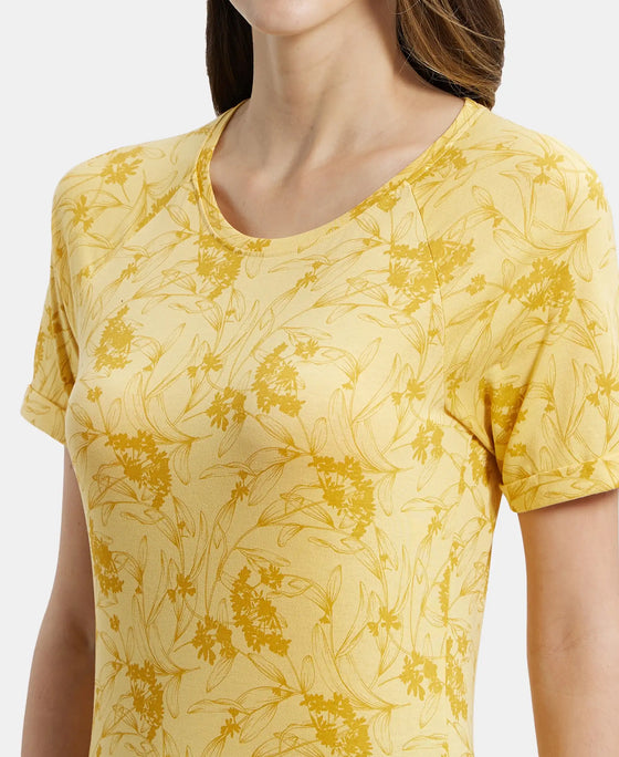 Micro Modal Cotton Relaxed Fit Printed Round Neck Half Sleeve T-Shirt - Banana Cream-6