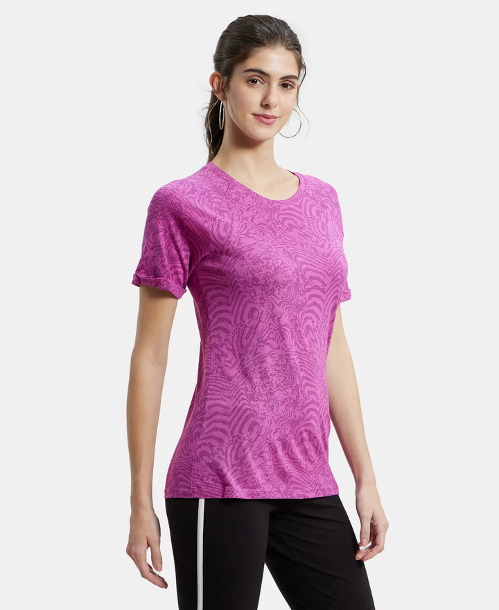 Micro Modal Cotton Relaxed Fit Printed Round Neck Half Sleeve T-Shirt - Lavender Scent-2