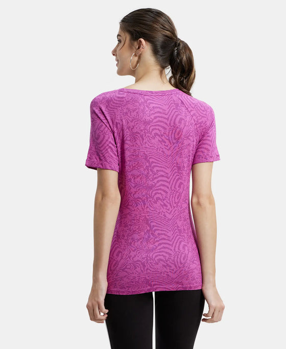 Micro Modal Cotton Relaxed Fit Printed Round Neck Half Sleeve T-Shirt - Lavender Scent-3