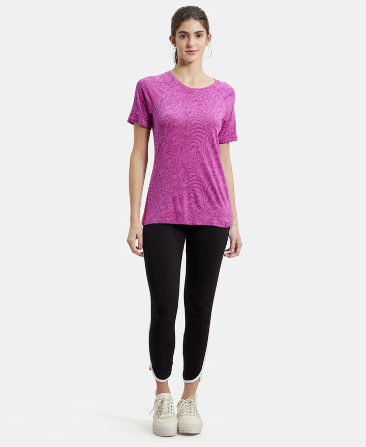 Micro Modal Cotton Relaxed Fit Printed Round Neck Half Sleeve T-Shirt - Lavender Scent-4