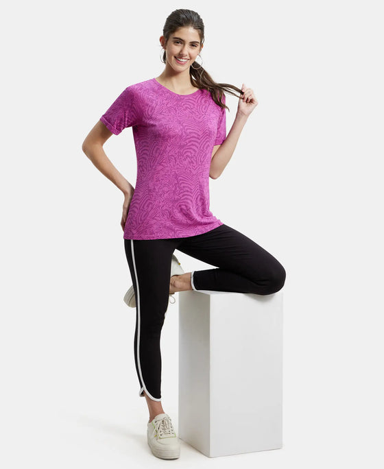 Micro Modal Cotton Relaxed Fit Printed Round Neck Half Sleeve T-Shirt - Lavender Scent-6