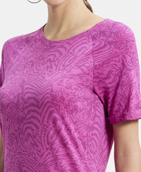 Micro Modal Cotton Relaxed Fit Printed Round Neck Half Sleeve T-Shirt - Lavender Scent-7