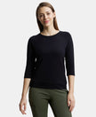 Super Combed Cotton Viscose Elastane Regular Fit Solid Round Neck Three Quarter Sleeve T-Shirt - Black-1