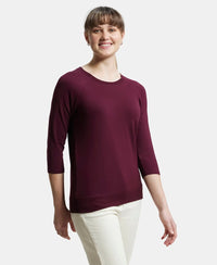 Super Combed Cotton Viscose Elastane Regular Fit Solid Round Neck Three Quarter Sleeve T-Shirt - Wine Tasting-2