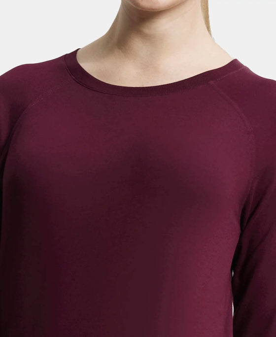 Super Combed Cotton Viscose Elastane Regular Fit Solid Round Neck Three Quarter Sleeve T-Shirt - Wine Tasting-7