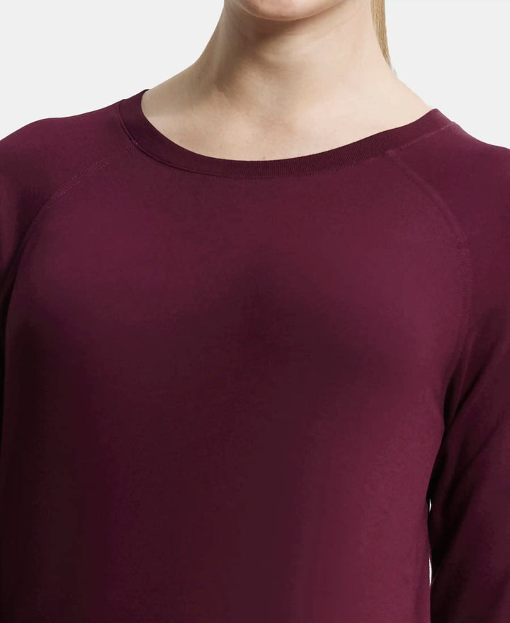 Super Combed Cotton Viscose Elastane Regular Fit Solid Round Neck Three Quarter Sleeve T-Shirt - Wine Tasting-7