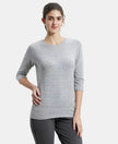 Super Combed Cotton Viscose Elastane Regular Fit Solid Round Neck Three Quarter Sleeve T-Shirt - Grey Snow Melange-1