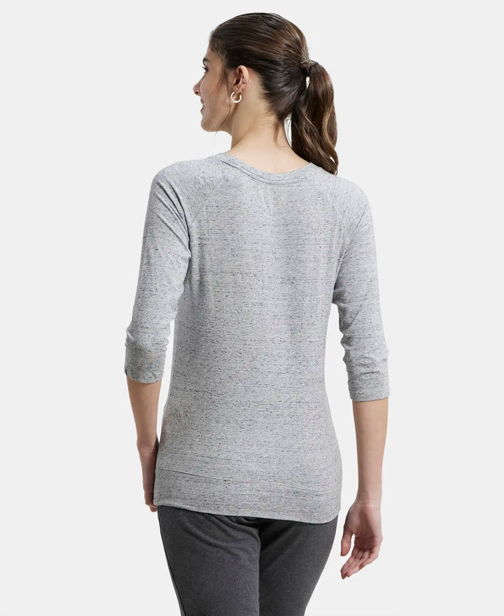 Super Combed Cotton Viscose Elastane Regular Fit Solid Round Neck Three Quarter Sleeve T-Shirt - Grey Snow Melange-3