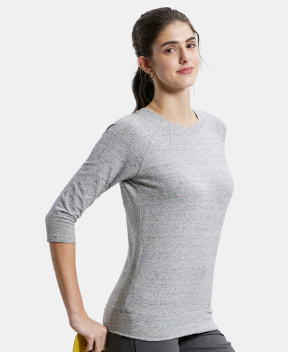 Super Combed Cotton Viscose Elastane Regular Fit Solid Round Neck Three Quarter Sleeve T-Shirt - Grey Snow Melange-5