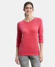 Super Combed Cotton Viscose Elastane Regular Fit Solid Round Neck Three Quarter Sleeve T-Shirt - Ruby Snow Melange-1
