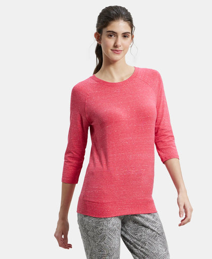 Super Combed Cotton Viscose Elastane Regular Fit Solid Round Neck Three Quarter Sleeve T-Shirt - Ruby Snow Melange-2