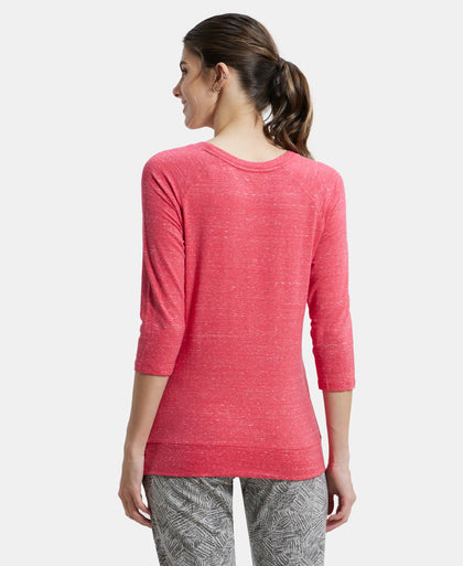 Super Combed Cotton Viscose Elastane Regular Fit Solid Round Neck Three Quarter Sleeve T-Shirt - Ruby Snow Melange-3