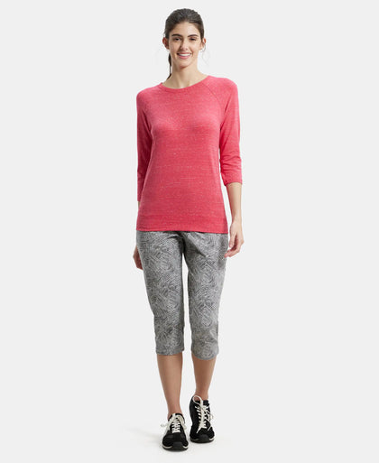 Super Combed Cotton Viscose Elastane Regular Fit Solid Round Neck Three Quarter Sleeve T-Shirt - Ruby Snow Melange-4
