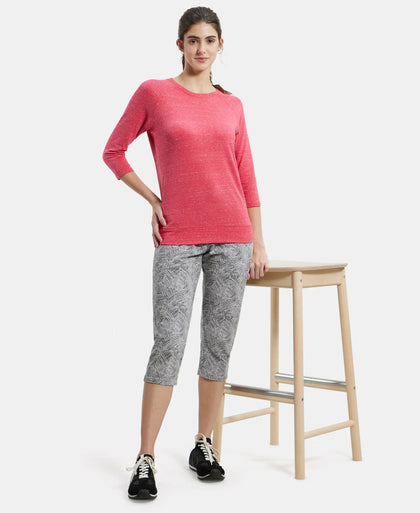 Super Combed Cotton Viscose Elastane Regular Fit Solid Round Neck Three Quarter Sleeve T-Shirt - Ruby Snow Melange-6