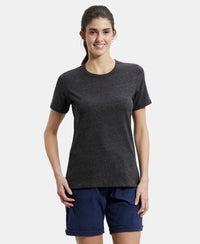 Super Combed Cotton Elastane Stretch Regular Fit Solid Round Neck Half Sleeve T-Shirt - Black Snow Melange-1