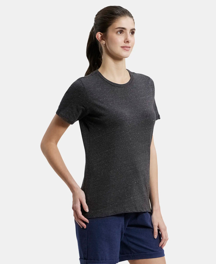 Super Combed Cotton Elastane Stretch Regular Fit Solid Round Neck Half Sleeve T-Shirt - Black Snow Melange-2