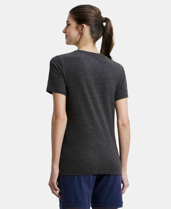 Super Combed Cotton Elastane Stretch Regular Fit Solid Round Neck Half Sleeve T-Shirt - Black Snow Melange-3