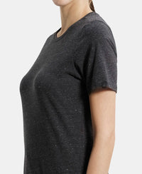 Super Combed Cotton Elastane Stretch Regular Fit Solid Round Neck Half Sleeve T-Shirt - Black Snow Melange-6