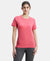 Super Combed Cotton Elastane Stretch Regular Fit Solid Round Neck Half Sleeve T-Shirt - Ruby Snow Melange-1