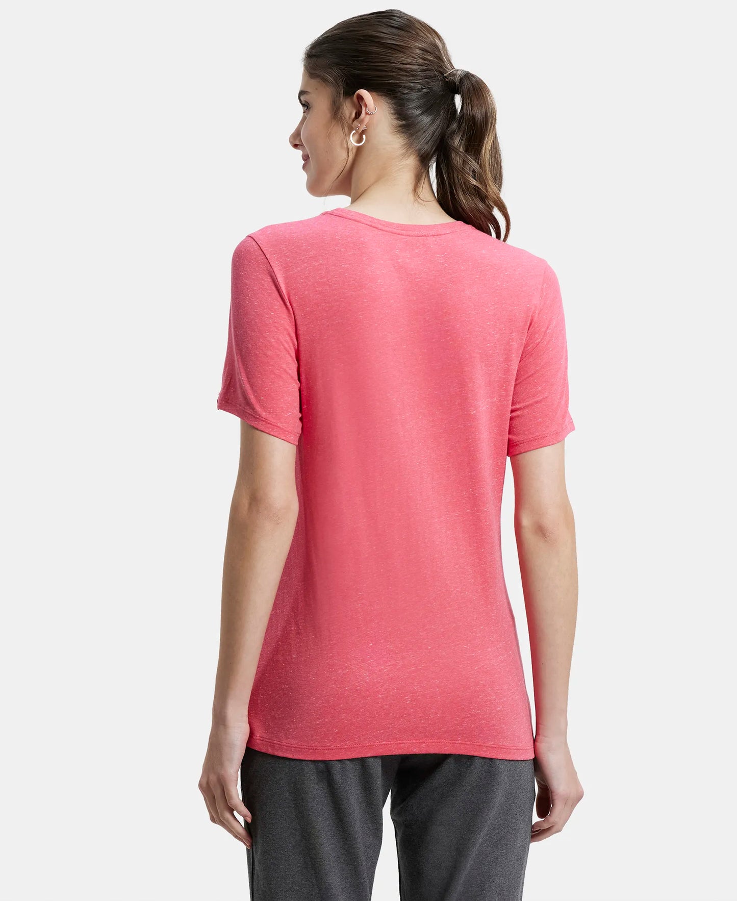 Super Combed Cotton Elastane Stretch Regular Fit Solid Round Neck Half Sleeve T-Shirt - Ruby Snow Melange-3