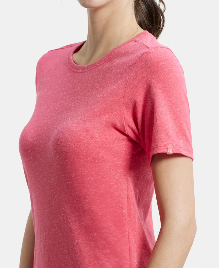 Super Combed Cotton Elastane Stretch Regular Fit Solid Round Neck Half Sleeve T-Shirt - Ruby Snow Melange-7