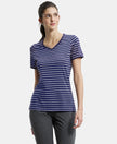 Super Combed Cotton Elastane Stretch Regular Fit Yarn Dyed Striped V Neck Half Sleeve T-Shirt - Classic Navy-1