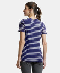 Super Combed Cotton Elastane Stretch Regular Fit Yarn Dyed Striped V Neck Half Sleeve T-Shirt - Classic Navy-3