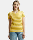 Super Combed Cotton Elastane Stretch Regular Fit Yarn Dyed Striped V Neck Half Sleeve T-Shirt - Golden Rod-1