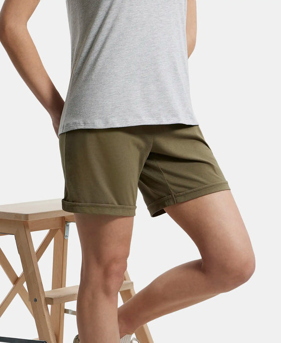 Super Combed Cotton Rich Regular Fit Shorts with Side Pockets - Burnt Olive-5