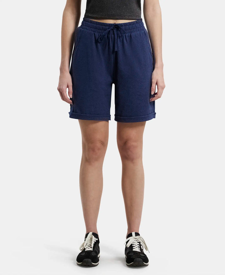 Super Combed Cotton Rich Regular Fit Shorts with Side Pockets - Ink Blue Melange-1