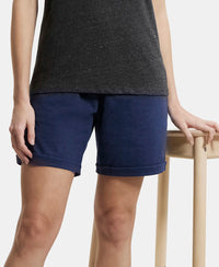 Super Combed Cotton Rich Regular Fit Shorts with Side Pockets - Ink Blue Melange-5