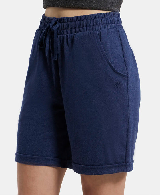 Super Combed Cotton Rich Regular Fit Shorts with Side Pockets - Ink Blue Melange-7