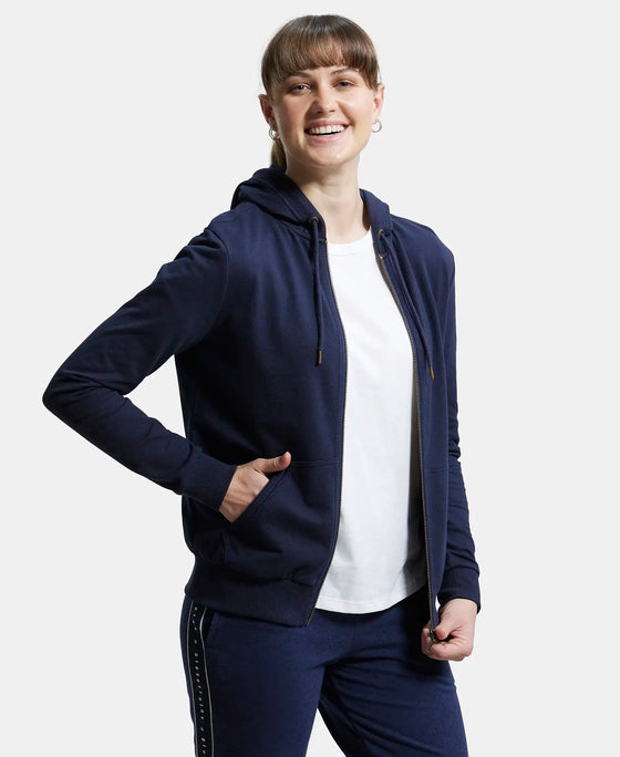 Super Combed Cotton French Terry Fabric Hoodie Jacket with Side Pockets - Navy Blazer-2