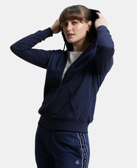 Super Combed Cotton French Terry Fabric Hoodie Jacket with Side Pockets - Navy Blazer-5