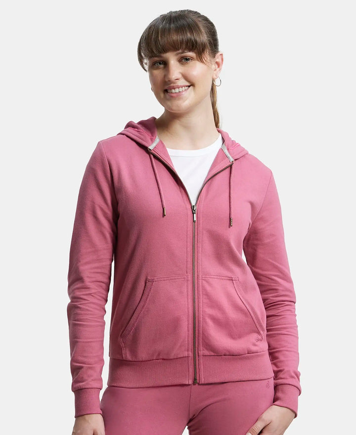 Super Combed Cotton French Terry Fabric Hoodie Jacket with Side Pockets - Rose Wine-5