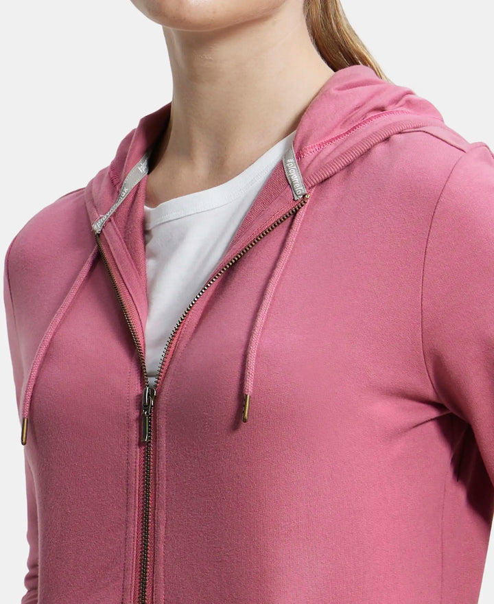 Super Combed Cotton French Terry Fabric Hoodie Jacket with Side Pockets - Rose Wine-7