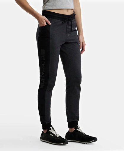 Super Combed Cotton Elastane Slim Fit Joggers With Side Pockets - Black Melange-2