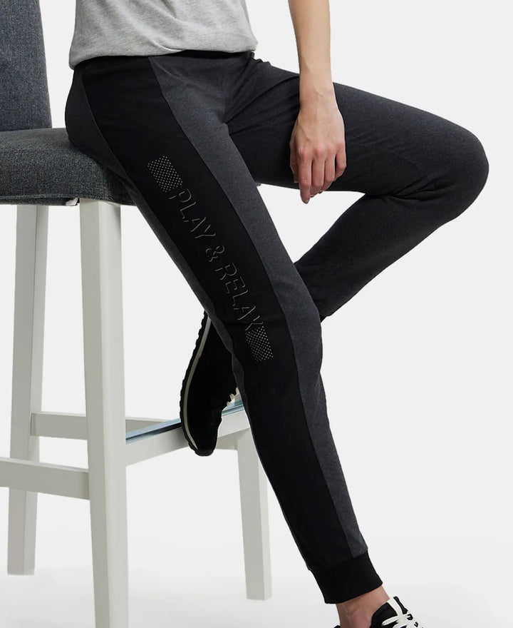 Super Combed Cotton Elastane Slim Fit Joggers With Side Pockets - Black Melange-5