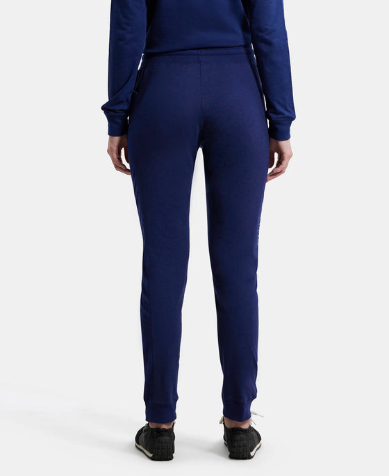 Super Combed Cotton Elastane Slim Fit Joggers With Side Pockets - Imperial Blue Melange-3