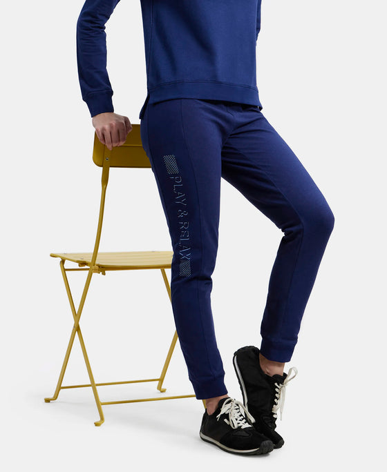 Super Combed Cotton Elastane Slim Fit Joggers With Side Pockets - Imperial Blue Melange-5