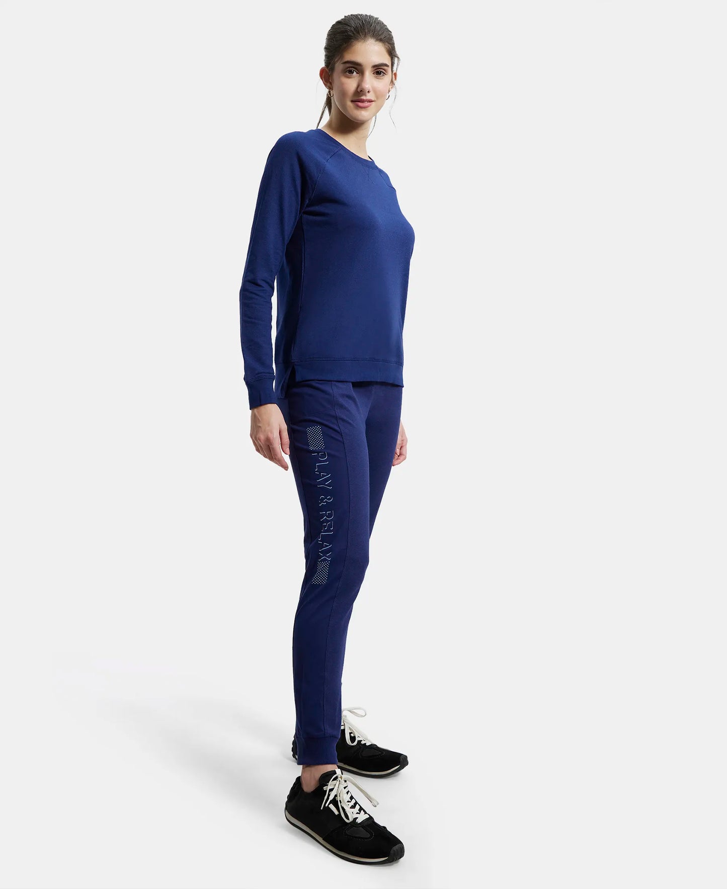Super Combed Cotton Elastane Slim Fit Joggers With Side Pockets - Imperial Blue Melange-6