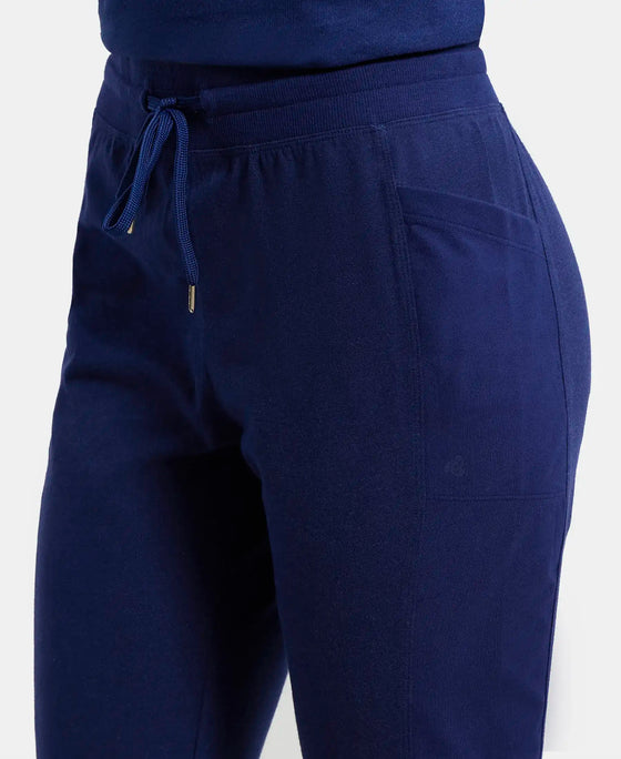 Super Combed Cotton Elastane Slim Fit Joggers With Side Pockets - Imperial Blue Melange-7