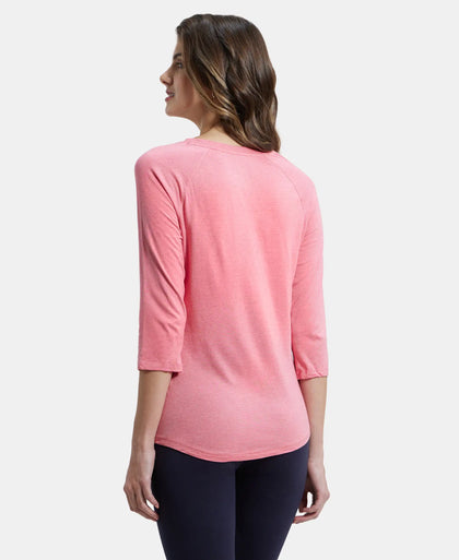 Micro Modal Cotton Relaxed Fit Graphic Printed Round Neck Three Quarter Sleeve T-Shirt - CamRose Melange-3