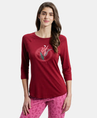 Micro Modal Cotton Relaxed Fit Graphic Printed Round Neck Three Quarter Sleeve T-Shirt - Rhubarb-1