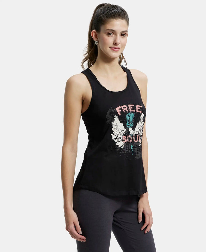 Super Combed Cotton Graphic Printed Racerback Styled Tank Top - Black-2