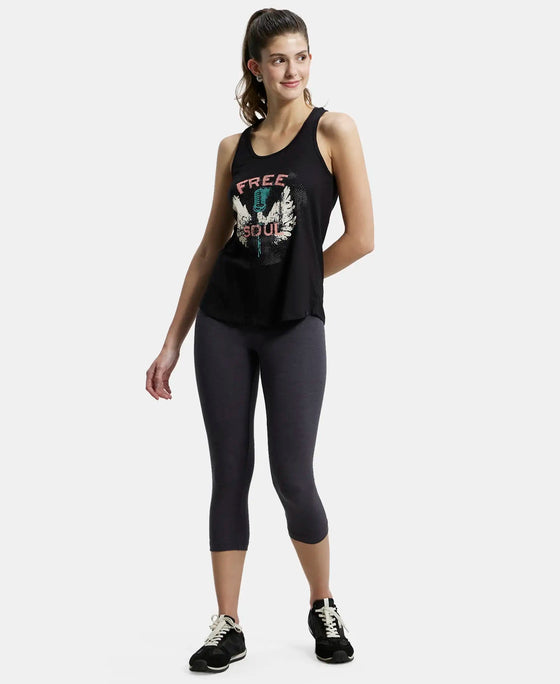 Super Combed Cotton Graphic Printed Racerback Styled Tank Top - Black-4